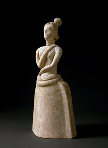 Arte minóica: figura de mulher em terracota numa atitude de adoração. Do santuário de Piskokephalo, em Creta. 1700-1450 AC. Dim. 24,6 cm Heraklion, museu arqueológico. de Minoan