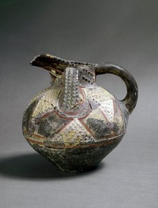 Arte Minoen: vaso de cerâmica em estilo Barbotine. De Agia Triada (Hagia Triada). Por volta de 1500 AC. Dim. 15,5 cm Heraklion, museu arqueológico. de Minoan