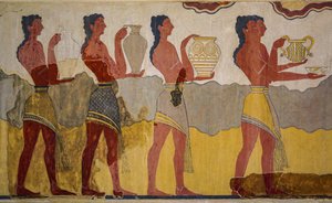 Reconstrução do afresco da procissão de Minoan