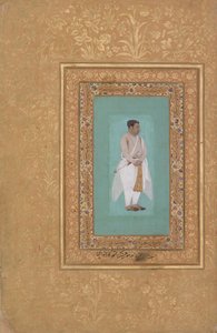 reto: Retrato de Raja Suraj Singh Rathor, verso: Página de Caligrafia..., reto: final do século XVI de Mir 