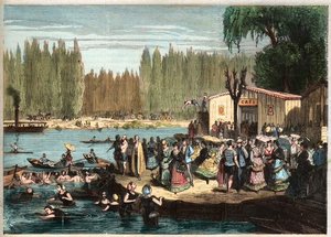 Natação em La Grenouillere, nos arredores de Paris - La Grenouillere em Croissy-sur-Seine em 1869 - depois de Miranda de Miranda Miranda