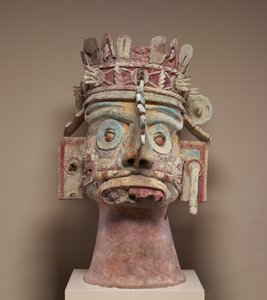 Chefe do deus da chuva Tlaloc, período pós-clássico tardio, c.1300-1521 (cerâmica, tufo, estuque e tinta)