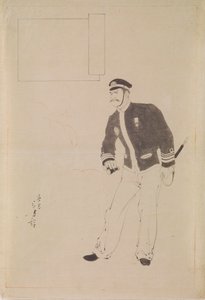 Desenho preparatório para uma impressão em xilogravura representando um oficial da marinha japonesa durante a Guerra Sino-Japonesa de Mizuno Toshikata