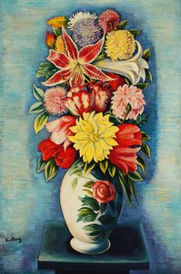 Flores: Dálias, Tulipas e Lírios; Bouquet de Fleurs: Dálias, Tulipas, Lírios e Liliums de Moise Kisling