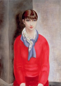 Kiki de Montparnasse com uma camisola vermelha e um lenço azul de Moise Kisling