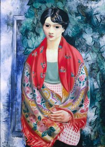 Mulher com um xaile polaco (óleo sobre tela) de Moise Kisling