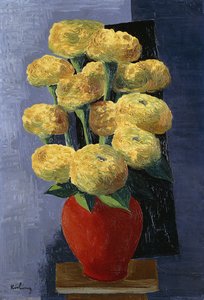 Flores amarelas num vaso vermelho; Fleurs Jaunes dans un Vase Rouge de Moise Kisling