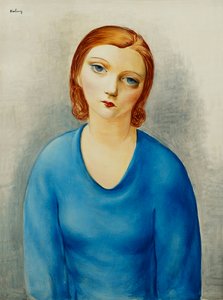 Jovem mulher com blusa azul; Jeune Femme au Corsage Bleu, c.1925 (óleo sobre tela) de Moise Kisling