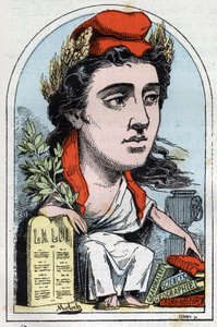 Allegorie de la republique (Marianne) em "Le Trombinoscope" de Touchatout, cartoon de B. Moloch de 1882 (1849-1909). Coleção particular. de Moloch