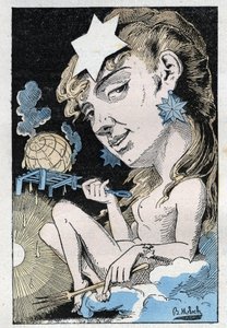 Alegoria da onda de calor em "Le Trombinoscope" de Touchatout, cartoon de B. Moloch de 1882 (1849-1909). Coleção particular.