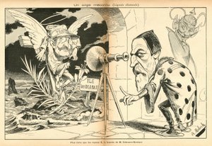 The Image for Laughter, número 4, cerca de 1897_11_13 - Ilustração de Alphonse Hector Columbus, conhecido como B. Moloch ou Moloch (1849-1909): Um anjo desconhecido - caso Dreyfus, Ilha do Diabo - Dreyfus Alfred, Scherer-Kestner Auguste de Moloch
