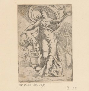 Mulher com jarros e jarros de Monogrammist FP (Italië; 16e eeuw)