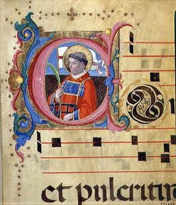 Ms 543 Historiated inicial com St. Lawrence, de um saltério, c.1515 (vellum)
