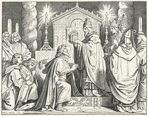 Coroação de Carlos Magno como Santo Imperador Romano, 800 (gravura) de Moritz Ludwig von Schwind