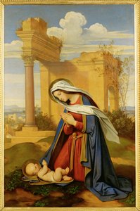 A Virgem Maria adorando o menino ... (pintura sobre tela) de Moritz Ludwig von Schwind