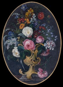 Rosas, Lavanda, Papoilas e Flores em Pote Rococó (guache)