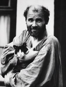 Gustav Klimt com um gato, 1911. de Moritz Nähr