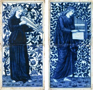 Um conjunto de quatro William Morris Co, c.1900 (cerâmica vitrificada de estanho, pintura) de Morris and Company