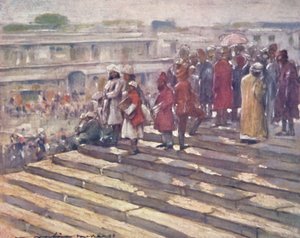 Nos degraus do Jumma Masjid, 1903 de Mortimer L Menpes