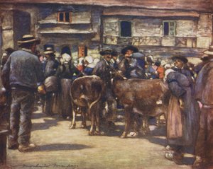 Um mercado de gado (litografia a cores) de Mortimer Ludington Menpes