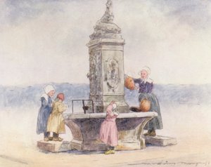 Na fonte, Concarneau (litografia a cores) de Mortimer Ludington Menpes