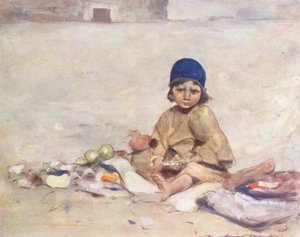 Crianças do Mundo: Cashmere, Sitting Still (litografia a cores) de Mortimer Ludington Menpes