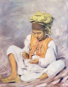 Crianças do mundo: Índio, enfiar contas (litografia a cores) de Mortimer Ludington Menpes
