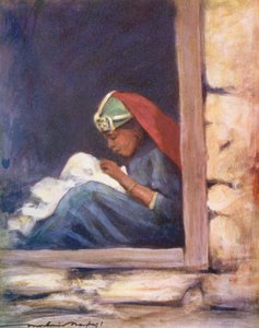 As crianças do mundo: Costura (litografia a cores) de Mortimer Ludington Menpes