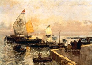 Barcos a carvão em Chioggia, de Mose Bianchi (1840-1904). de Mose Bianchi