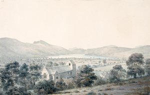 Vista da piscina de Bala, Llyntagit, a partir da igreja de Llanfawr, Meirionethshire
