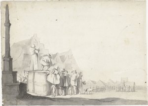 Praça do mercado com locutor em um barril de Moses ter Borch (possibly)
