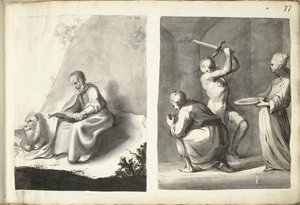 São Jerônimo no deserto e decapitação de João Batista de Moses ter Borch (signed by artist)