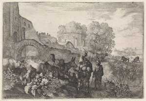 Paisagem com viajantes Paisagens da Arcádia (título da série) de Moyses van Wtenbrouck