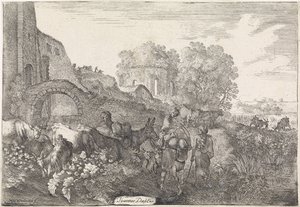 Paisagem com viajantes
Paisagens arcadianas (título da série) de Moyses van Wtenbrouck