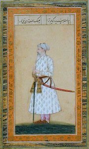 Um Príncipe com uma espada, do Pequeno Álbum Clive (aguarela opaca sobre papel) de Mughal School
