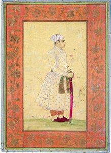 Um jovem nobre da corte de Mughal, do álbum Large Clive (desenho colorido com wc no papel) de Mughal School