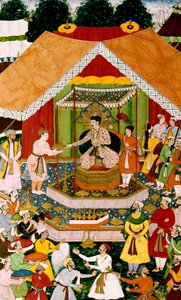 Akbar e Azim Khan em Dipalpur, c.1590-95 de Mughal School