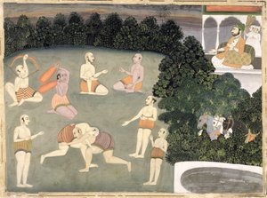 Atletas realizam antes de um nobre sentado, c.1760 (wc opaca no papel) de Mughal School