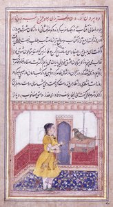 Khujista Conversando com o papagaio, c. 1580 de Mughal School