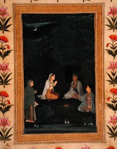 Senhora visitando um ashram à noite, do Pequeno Clive Album de Mughal School