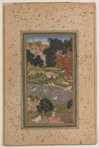 Majnun in the Wilderness, c.1600 (aquarela opaca sobre papel) de Mughal School