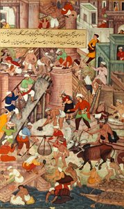 Forte Vermelho em Agra durante a construção, do "Akbarnama", Mughal de Mughal School