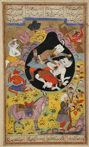 Rustam mata o Div Branco, 1608 de Mughal School