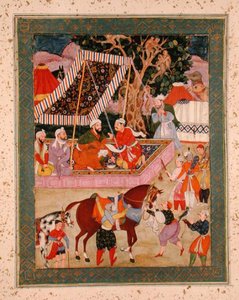 Cena durante uma Expedição Hawking, do Grande Álbum Clive, c.1570 de Mughal School