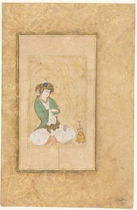 Juventude sentada por um salgueiro, ilustração de página única, c. 1600-1650. de Muhammad Yusuf