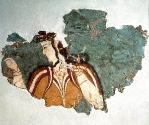Arte Mycenian: "A Senhora dos Micenas" Fresco retratando uma cortesã de uma casa privada da acrópole. Século XIII a.C. Museu Nacional de Arqueologia de Athenes (inv. 11670)