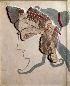 Arte micénica: cabeça feminina. Fragmento de fresco do palácio de Tirynthe de Mycenaean
