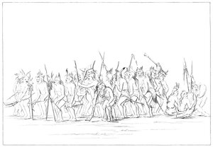 Dança de cães dos Sioux, 1841. de Myers and Co