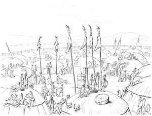 Aldeia de Mandan, Upper Missouri, América, 1841. de Myers and Co