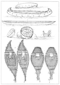 Canoas Sioux e raquetes de neve Chippewa, 1841. de Myers and Co